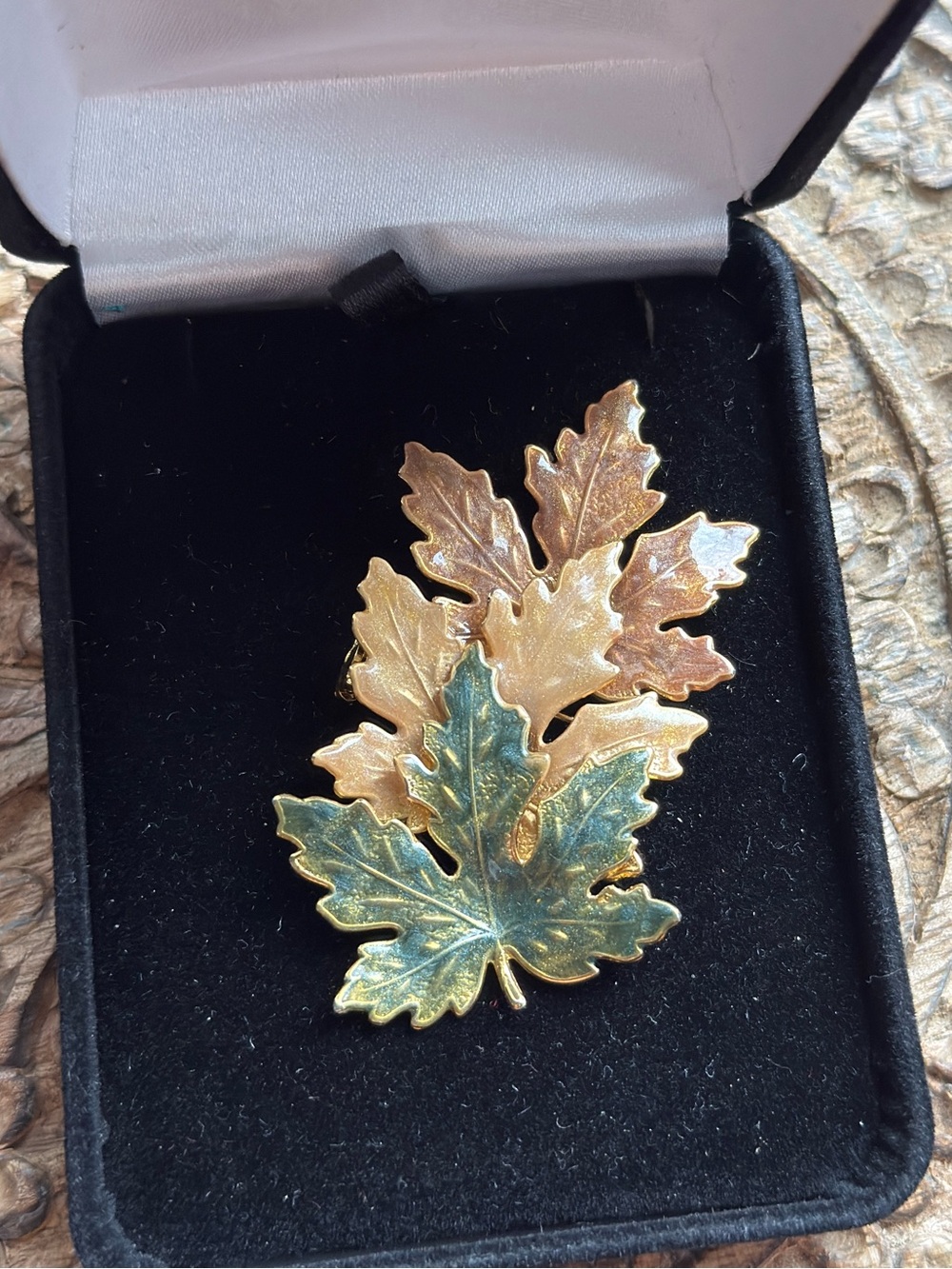 1980’s enamel filled brooch Goldtone overlay